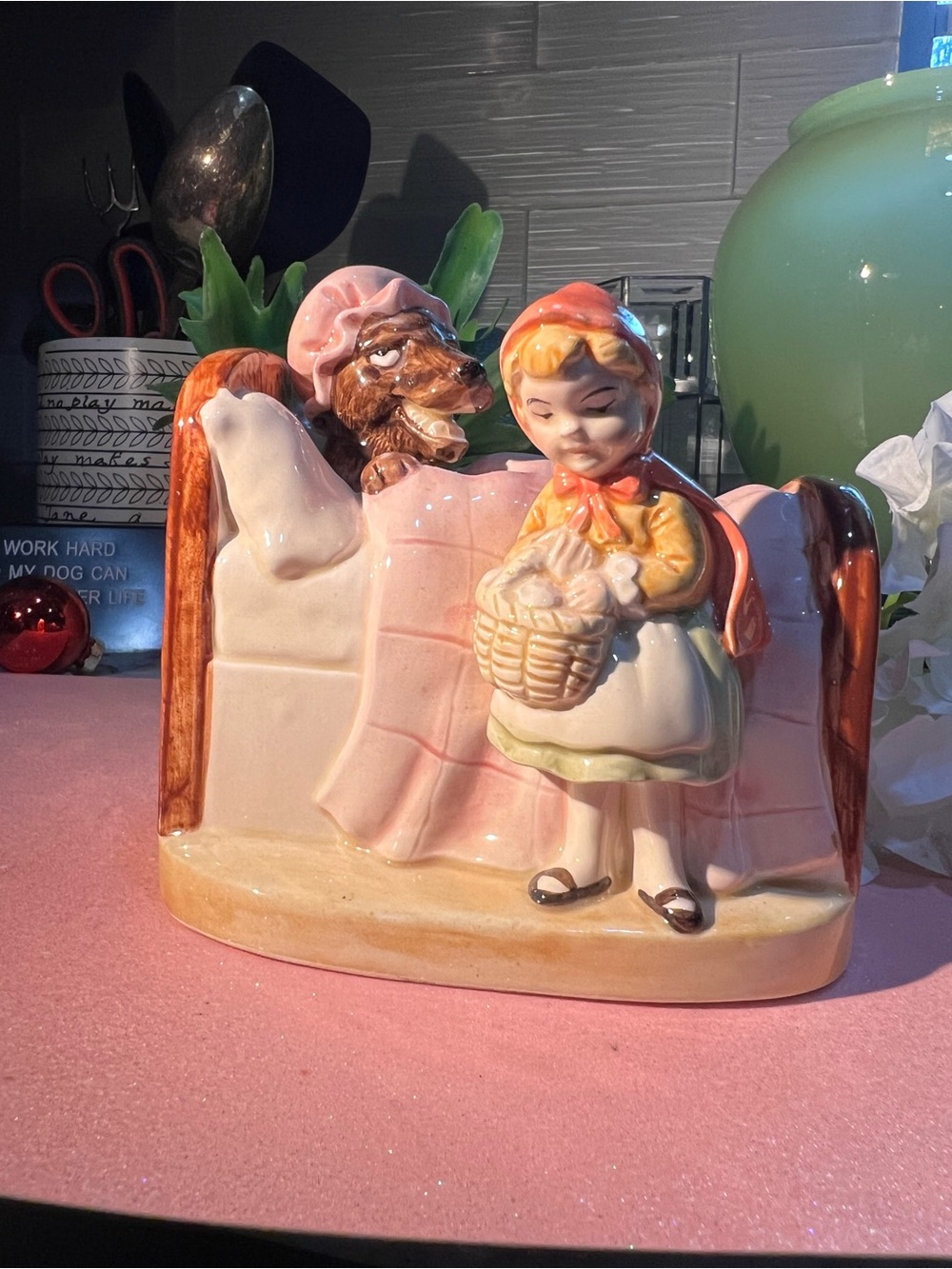 Antique Red Riding Hood Ceramic Musical Figurine No flaws detected